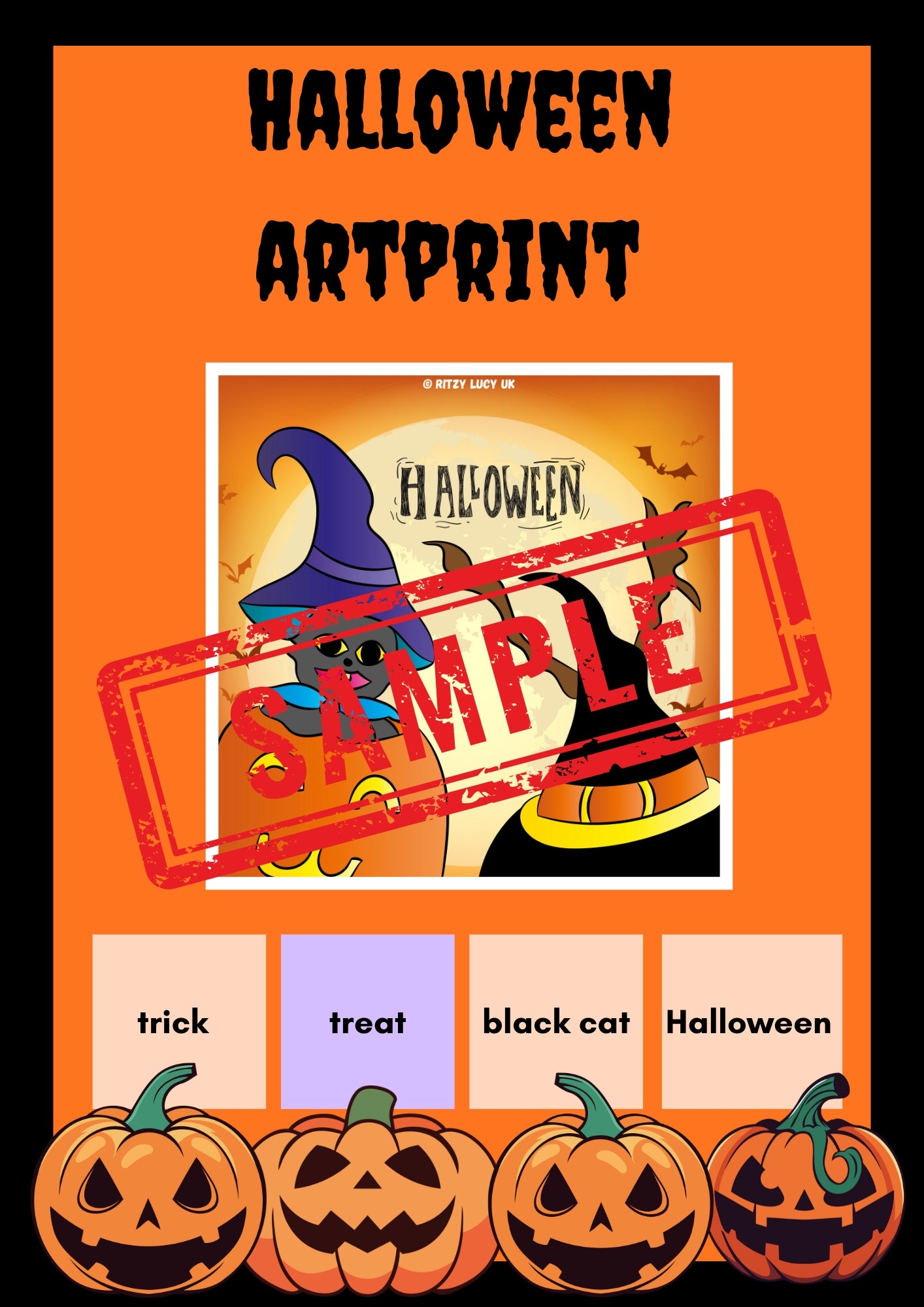 Digital Art Print of Halloween Cat Available for Sale