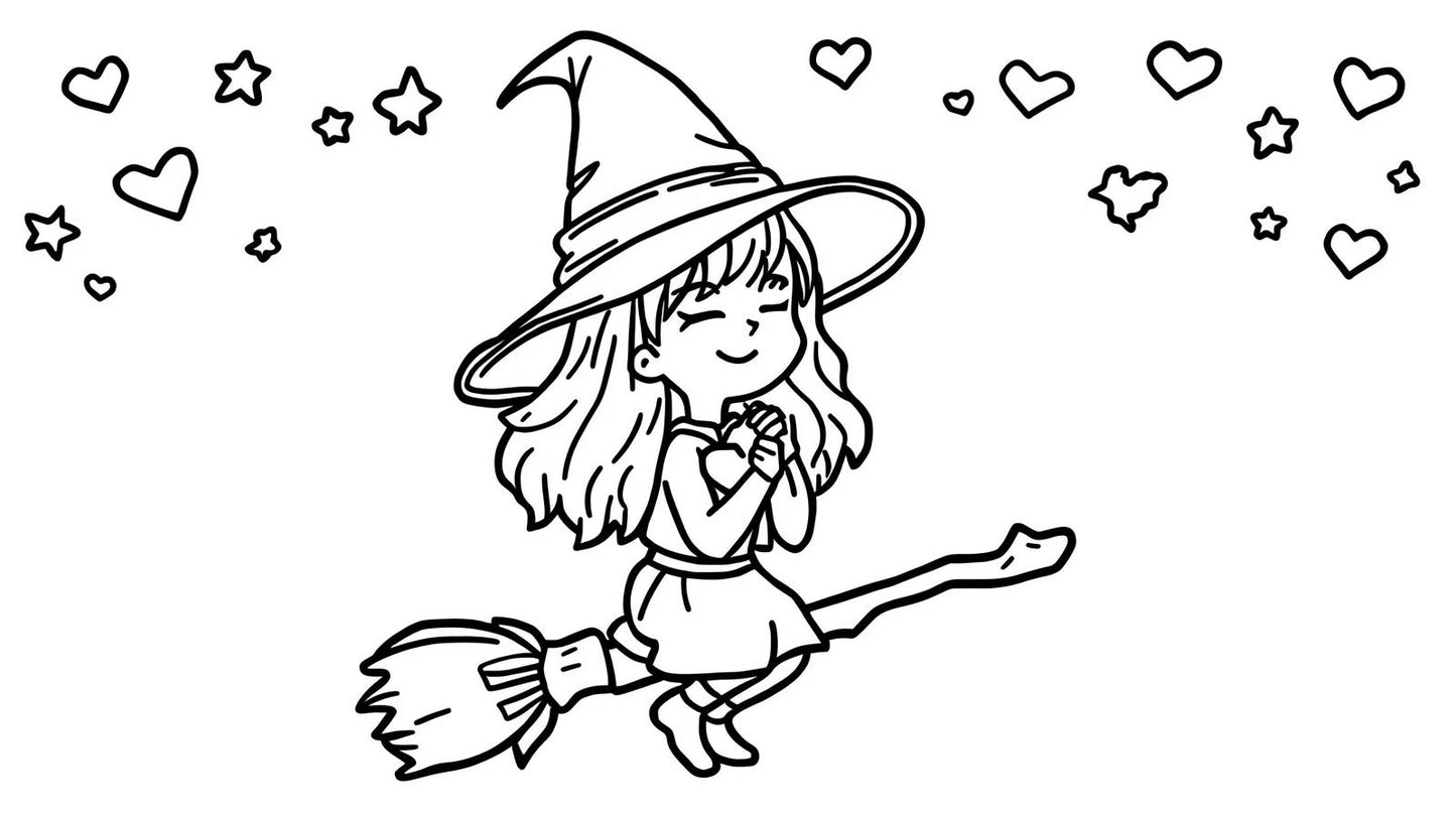 Digital Coloring Page , Activity Pages + Certificate of The Little Witch Wh Painted the Sky Orange - Artzy Monkey Channel