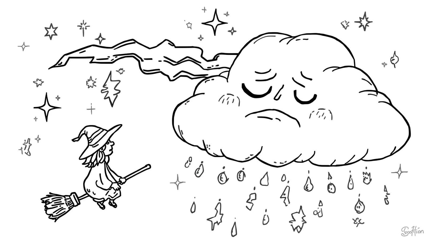 Digital Coloring Page , Activity Pages + Certificate of The Little Witch Wh Painted the Sky Orange - Artzy Monkey Channel