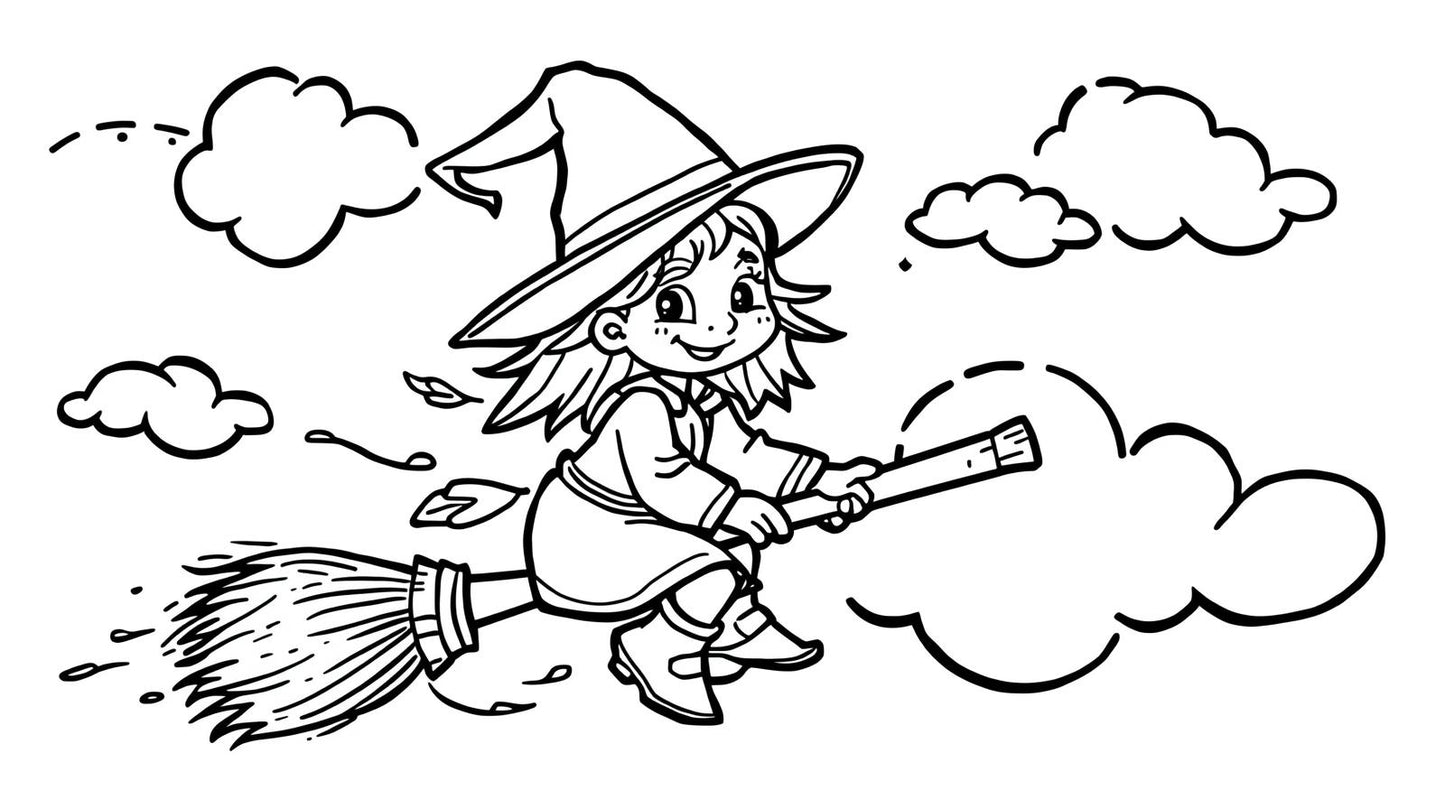 Digital Coloring Page , Activity Pages + Certificate of The Little Witch Wh Painted the Sky Orange - Artzy Monkey Channel
