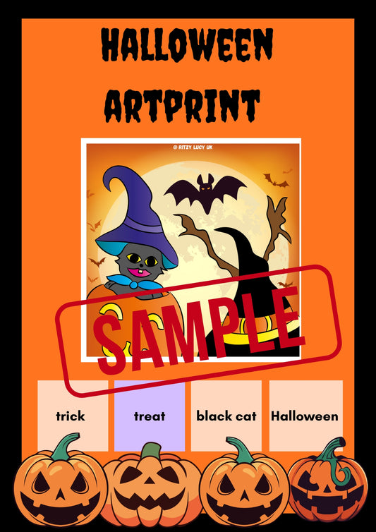 Digital Art Print of Halloween Cat Available for Sale